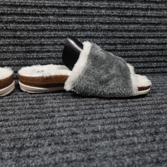Earth Origins Slipper Womens 6 Olli Frost Grey Faux Fur Slide Soft Comfort Fluff - Picture 5 of 14
